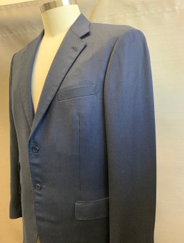 DI STEFANO, Midnight Blue, Black, Wool, Birds Eye Weave, Single Breasted, Notched Lapel, 2 Buttons, 3 Pockets, Solid Black Lining
