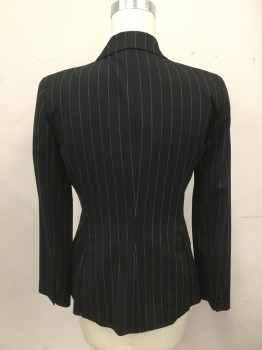 POLO RALPH LAUREN, Black, White, Wool, Stripes - Pin, Single Breasted, Collar Attached, Notched Lapel, 4 Pockets, 1 Button, Long Sleeves