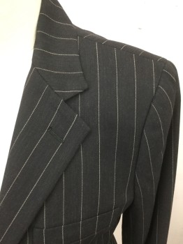 POLO RALPH LAUREN, Black, White, Wool, Stripes - Pin, Single Breasted, Collar Attached, Notched Lapel, 4 Pockets, 1 Button, Long Sleeves