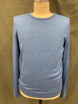 A.P.C., Lt Blue, Wool, Heathered, Ribbed Knit Crew Neck, Ribbed Knit Waistband/Cuff