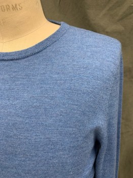 Mens, Pullover Sweater, A.P.C., Lt Blue, Wool, Heathered, M, Ribbed Knit Crew Neck, Ribbed Knit Waistband/Cuff