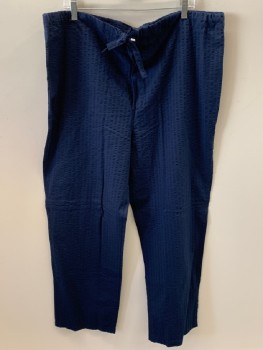 Mens, Pajama Bottom, BROOKS BROS, Navy Blue, Cotton, Solid, L, Drawstring Waist, Snap Front, Seersucker