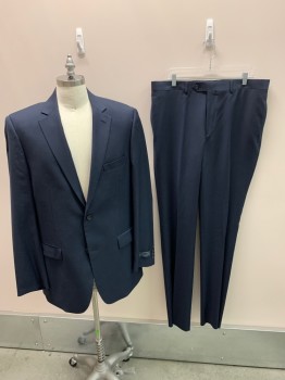 PRONTO UOMO, Navy Blue, Wool, Solid, Single Breasted, 2 Buttons, 3 Pockets, Notched Lapel, Double Vent