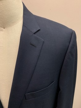 PRONTO UOMO, Navy Blue, Wool, Solid, Single Breasted, 2 Buttons, 3 Pockets, Notched Lapel, Double Vent