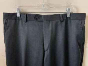 Mens, Suit, Pants, JOS A BANK, Charcoal Gray, Wool, Solid, 36/37, F.F, Side Pockets, Zip Front, Belt Loops