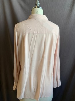 Womens, Blouse, ALFANI, Ballet Pink, Polyester, Solid, L, Button Front, Collar Attached, Sheer, Square Chest Panels, Button Cuff