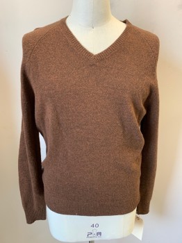 Mens, Pullover Sweater, JCREW, Brown, Wool, Heathered, L, Long Sleeves, Pullover, V-neck,
