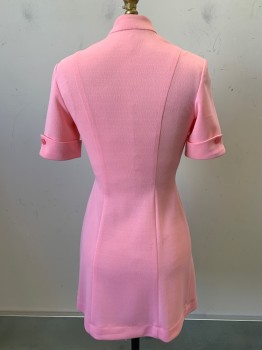 MTO, Pink, Polyester, Solid, S/S, Stand Collar, 3 Buttons, Front Zip, Cuffed Sleeves, Nurse, Waitress, Beauty Parlor. Multiple