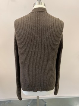 JOHN BLAIR, Dk Brown, Acrylic, Cable Knit, V-N, Single Breasted, Button Front, 2 Pockets