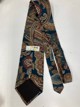 Mens, Tie, BILL BLASS, Slate with Brown/Teal Large Paisley And Brown Tulips