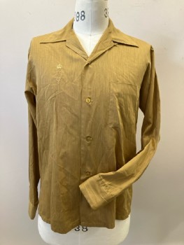 Mens, Shirt, J.C. Penney's, 32, 15.5/, Ochre, Collar Pressed Open, B.F., L/S, 1 Pckt, Embroidery Right Chest