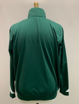 Mens, Sweatsuit Jacket, TEAMWORK, Emerald Green, White, Polyester, Solid, XL, Stand Collar, Zip Front, 2 Side Pockets, Elastic Waistband & Cuff, White Front Piping & Inserts