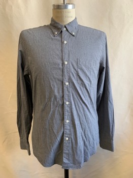 J. Crew, Gray, Cotton, Heathered, Ll Button Front, Collar Attached, Chest Pocket