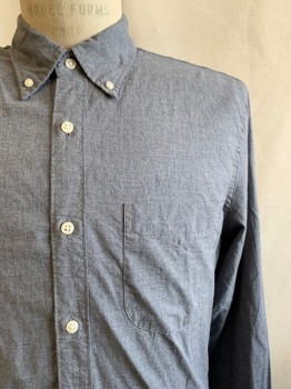 J. Crew, Gray, Cotton, Heathered, Ll Button Front, Collar Attached, Chest Pocket