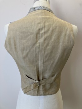 CHICHESTER FESTIVAL, Beige, Blue, Cotton, Floral, Shawl Collar, Snap Btn With Velcro Patches Closure, Decorative B.F., 3 Pckts, Self Belted Back, Made To Order,