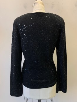 Womens, Top, Lafayette 148, Black, Wool, Speckled, M, L/S, V Neck, Crossover,  Sequins and Beaded, Shoulder Pads