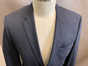 Mens, Sportcoat/Blazer, BOSS, Midnight Blue, Wool, Solid, 42 R, 2 Button Front, Notched Lapel, 3 Pockets,