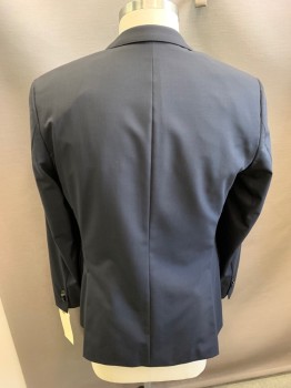 Mens, Sportcoat/Blazer, BOSS, Midnight Blue, Wool, Solid, 42 R, 2 Button Front, Notched Lapel, 3 Pockets,