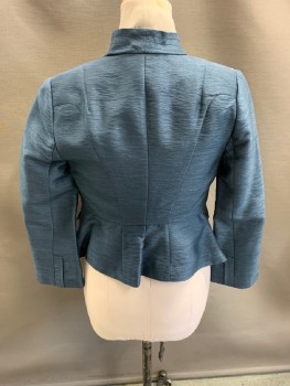 Womens, Blazer, H&M, Blue-Gray, Viscose, Polyester, Stripes - Static , 8, Stand Collar, Self Stitch On Collar/Lapel, Open Front, No Closures, 2 Flap Pckts, Pleated Back Waist, Shorter Hem At Back