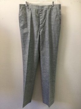 Mens, Suit, Pants, PLAYBOY, Lt Gray, Cotton, Silk, Heathered, 35, 36, Flat Front, 4 Pockets, Belt Loops, Zip Fly