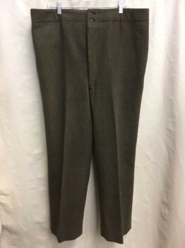 NO LABEL, Brown, Gray, Tan Brown, Wool, Plaid, Flat Front, Zip Fly, 2 Button At Waist Closure, Suspender Buttons, Side Welt Pockets,