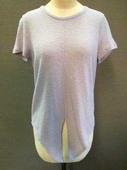 TEXTURE & THREAD, Lavender Purple, Cotton, Solid, Textured Knit, Short Sleeves,  Round Neck,  Seam Front Center with Pointy Split In The Middle, Pullover