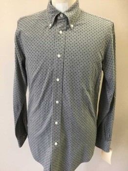 BROOKS BROTHERS, Lt Gray, Charcoal Gray, White, Cotton, Floral, Btn Down C.A., B.F., Back Pleat, L/S