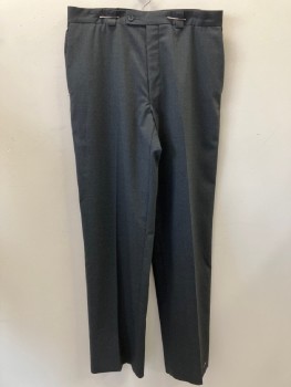 Mens, Slacks, CALVIN KLEIN, Charcoal Gray, Wool, Polyester, Solid, 32/32, Flat Front, Zip Front, Belt Loops, 4 Pockets, Tab Waistband