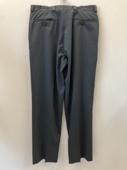 Mens, Slacks, CALVIN KLEIN, Charcoal Gray, Wool, Polyester, Solid, 32/32, Flat Front, Zip Front, Belt Loops, 4 Pockets, Tab Waistband