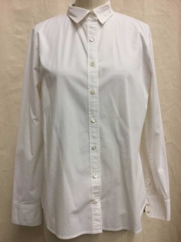 Jcrew, White, Cotton, Spandex, Solid, Button Front, Collar Attached,  Long Sleeves,