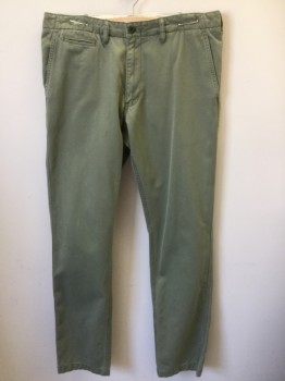 Mens, Casual Pants, UNIQLO, Olive Green, Cotton, Solid, 33, 36, Slate Olive, Flat Front, Zip Front,
