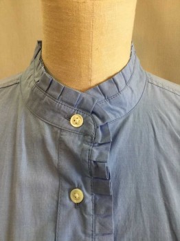 J CREW, Lt Blue, Cotton, Solid, Long Sleeves, Button Front, Pleated Trim Collar Band, Center Front and Cuffs