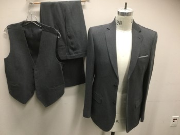 Mens, Suit, Jacket, ANTICA SARTORIA CAMP, Graphite Gray, Wool, Polyester, 38S, Single Breasted, 2 Buttons,  Faux Pocket Square, Winter Wool