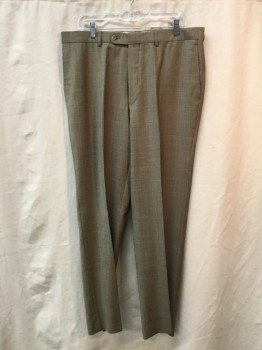 JACK VICTOR, Taupe, Lt Blue, Wool, Plaid, Pants - Flat Front, Zip Fly, 4 Pockets,