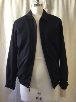 Mens, Casual Jacket, PETER MILLAR, Black, Polyester, Nylon, Solid, S, Zip Front, Collar Attached, 2 Pockets, Elastic Bottom