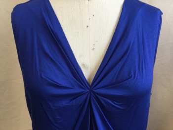CLASSIQUES ENTIER, Royal Blue, Viscose, Spandex, Solid, V-neck, with Gathered Bow-like at Cleavage, Sleeveless,
