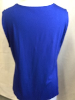 Womens, Top, CLASSIQUES ENTIER, Royal Blue, Viscose, Spandex, Solid, XL, V-neck, with Gathered Bow-like at Cleavage, Sleeveless,