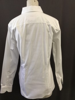 BROOKS BROTHERS, White, Cotton, Solid, Button Front, Long Sleeves, Collar Attached,