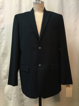 PERRY ELLIS, Navy Blue, Polyester, Rayon, Solid, Navy, Notched Lapel, Collar Attached, 2 Buttons,  3 Pockets,