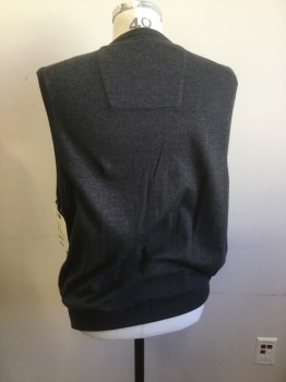 Mens, Sweater Vest, IZOD, Dk Gray, Cotton, Acrylic, Solid, XL, V-neck, Pull Over