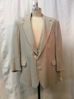 Mens, Sportcoat/Blazer, HAGGAR, Beige, Synthetic, Linen, Solid, 46 L, Beige, Notched Lapel, Collar Attached, 2 Buttons,  3 Pockets,