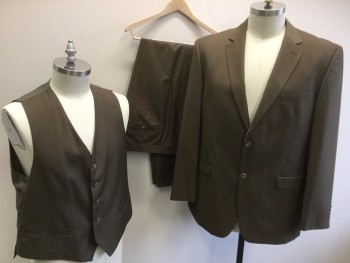 Mens, Suit, Jacket, GIOVANNI TESTI, Brown, Polyester, Viscose, Solid, 44R, Single Breasted, 2 Buttons,  Notched Lapel,