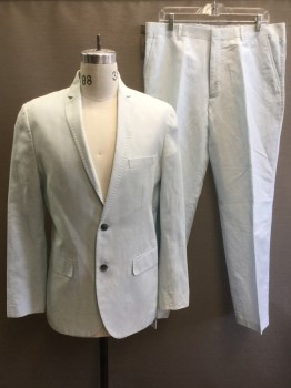 INC., Powder Blue, Linen, Cotton, Solid, Single Breasted, Collar Attached, Notched Lapel, Hand Picked Collar/Lapel, 3 Pockets