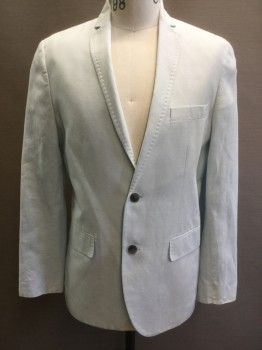 INC., Powder Blue, Linen, Cotton, Solid, Single Breasted, Collar Attached, Notched Lapel, Hand Picked Collar/Lapel, 3 Pockets