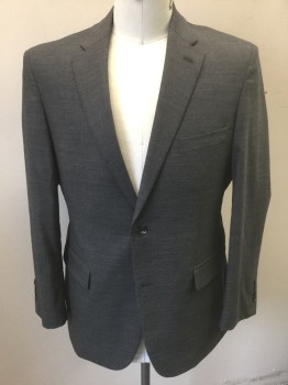 JOS A. BANK, Gray, Wool, Spandex, Solid, Single Breasted, Notched Lapel, 2 Buttons,  3 Pockets, **Has a Double