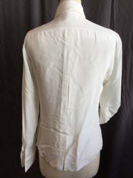N/L, Cream, Polyester, Viscose, Solid, Collar Attached, Button Front, Long Sleeves, Tiny Zigzag Raw Hem