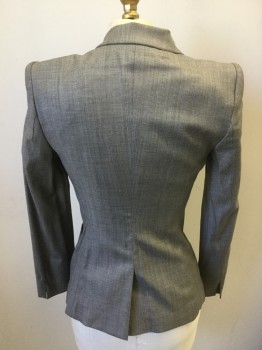 BOSS, Gray, Black, Wool, Viscose, 2 Color Weave, Stripes - Vertical , 2 Buttons,  Peaked Lapel, Single Breasted, 2 Pockets, Double, See FC051219
