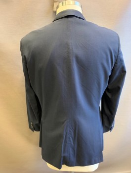 HUGO BOSS, Navy Blue, Wool, Silk, Grid , Single Breasted, Notched Lapel, 2 Buttons, 3 Pockets