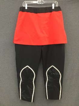 MARYLEN, Black, Red, Polyurethane, Polyester, Color Blocking, KNIGHT:  Black Pants, Red Skirt Attached with Side Slits, Elastic Waist, Black Pleather Faux Shin Guards with Silver Braided Trim