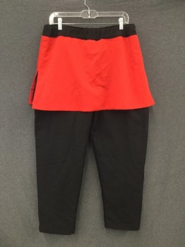Unisex, Bottom, MARYLEN, Black, Red, Polyurethane, Polyester, Color Blocking, Ins 30, W 32, KNIGHT:  Black Pants, Red Skirt Attached with Side Slits, Elastic Waist, Black Pleather Faux Shin Guards with Silver Braided Trim